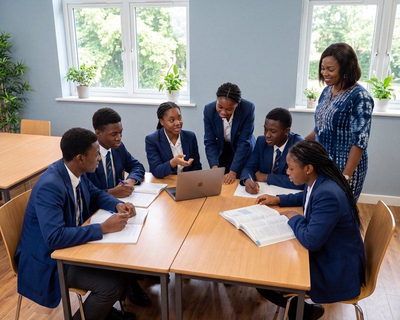 Sixth-form students working together during a study session