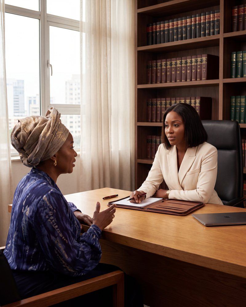 A paralegal listening as a woman explains her situation at a community advice desk