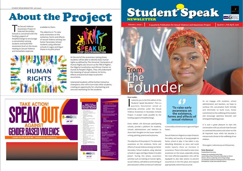 First page of the Students’ Speak Newsletter, Volume 1 Issue 1, 2016.